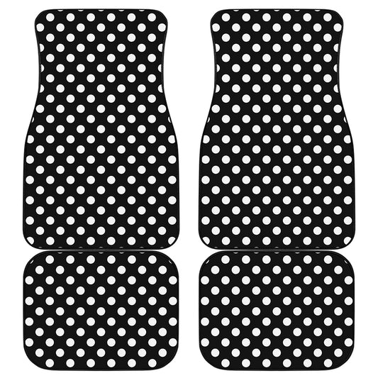 Black And White Polka Dot Pattern Print Front and Back Car Floor Mats