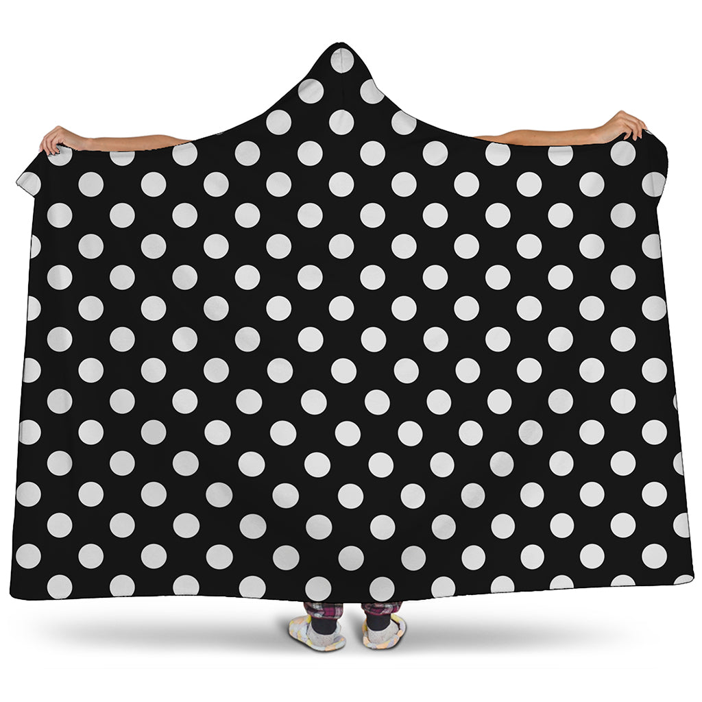Black And White Polka Dot Pattern Print Hooded Blanket
