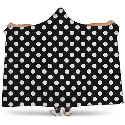 Black And White Polka Dot Pattern Print Hooded Blanket