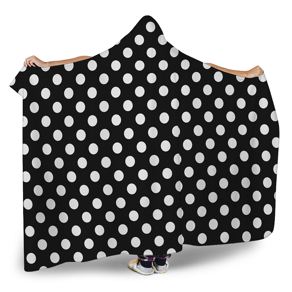 Black And White Polka Dot Pattern Print Hooded Blanket