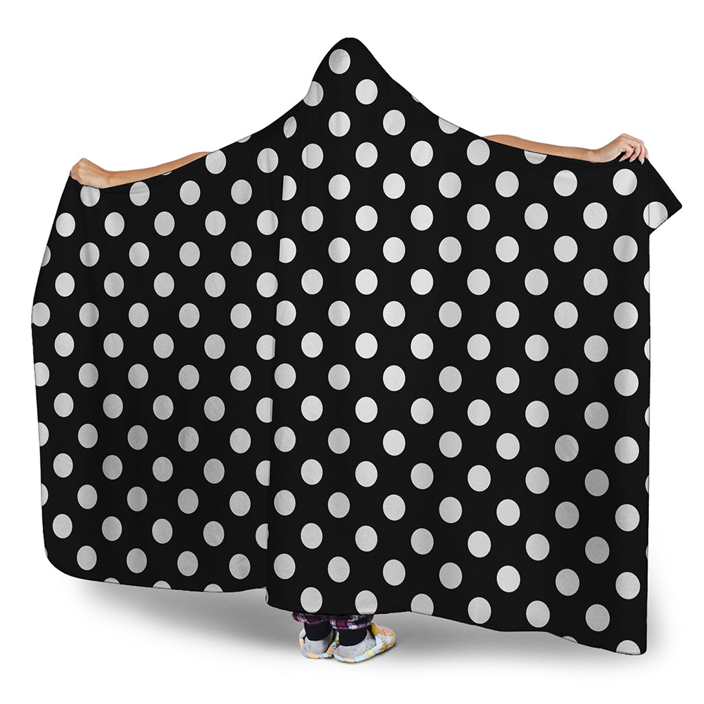 Black And White Polka Dot Pattern Print Hooded Blanket