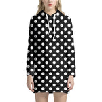 Black And White Polka Dot Pattern Print Hoodie Dress