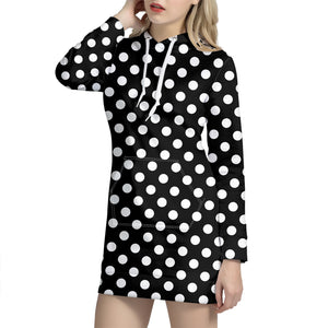 Black And White Polka Dot Pattern Print Hoodie Dress