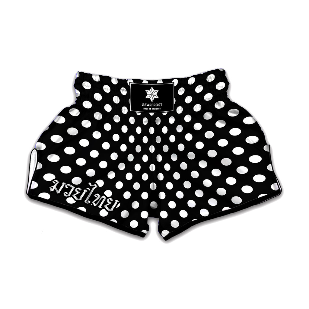 Black And White Polka Dot Pattern Print Muay Thai Boxing Shorts