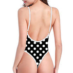 Black And White Polka Dot Pattern Print One Piece High Cut Swimsuit