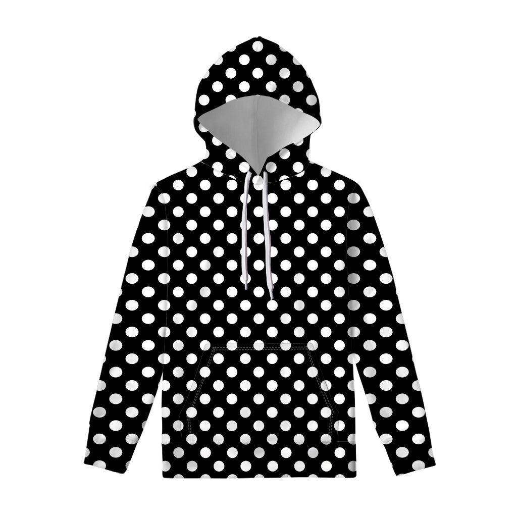 Black And White Polka Dot Pattern Print Pullover Hoodie