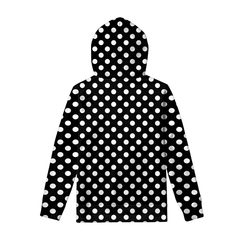 Black And White Polka Dot Pattern Print Pullover Hoodie