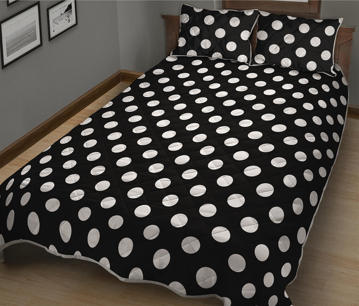 Black And White Polka Dot Pattern Print Quilt Bed Set