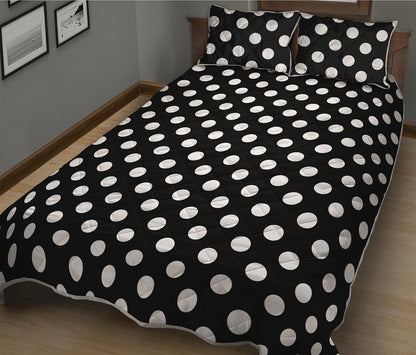 Black And White Polka Dot Pattern Print Quilt Bed Set