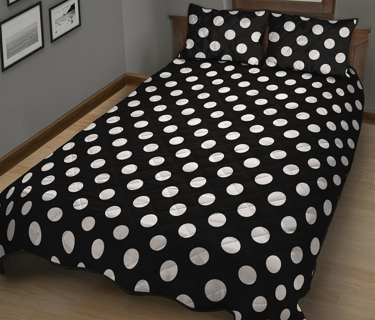 Black And White Polka Dot Pattern Print Quilt Bed Set