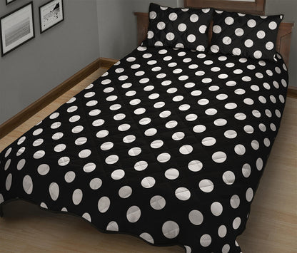 Black And White Polka Dot Pattern Print Quilt Bed Set
