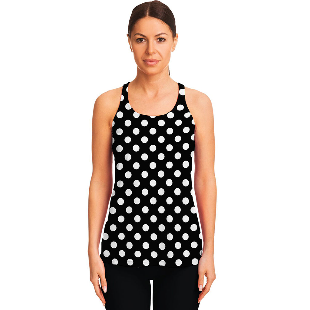 Black And White Polka Dot Pattern Print Women's Racerback Tank Top