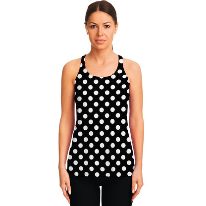 Black And White Polka Dot Pattern Print Women's Racerback Tank Top