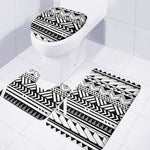 Black And White Polynesian Pattern Print 3 Piece Bath Mat Set
