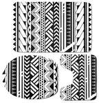 Black And White Polynesian Pattern Print 3 Piece Bath Mat Set