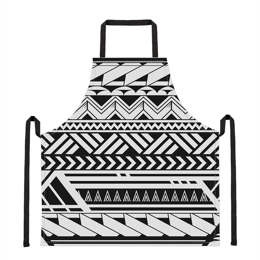 Black And White Polynesian Pattern Print Apron