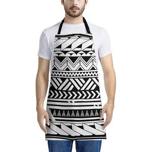 Black And White Polynesian Pattern Print Apron