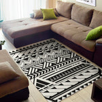 Black And White Polynesian Pattern Print Area Rug