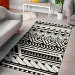 Black And White Polynesian Pattern Print Area Rug