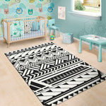 Black And White Polynesian Pattern Print Area Rug