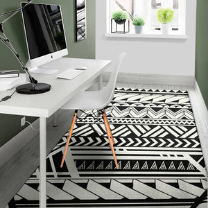 Black And White Polynesian Pattern Print Area Rug