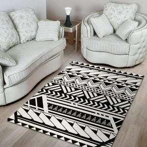 Black And White Polynesian Pattern Print Area Rug