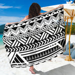 Black And White Polynesian Pattern Print Beach Sarong Wrap
