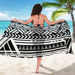 Black And White Polynesian Pattern Print Beach Sarong Wrap