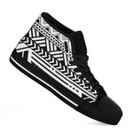 Black And White Polynesian Pattern Print Black High Top Shoes