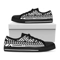 Black And White Polynesian Pattern Print Black Low Top Sneakers