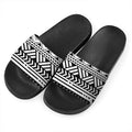 Black And White Polynesian Pattern Print Black Slide Sandals