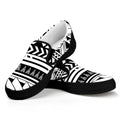 Black And White Polynesian Pattern Print Black Slip On Sneakers
