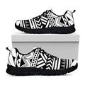 Black And White Polynesian Pattern Print Black Running Shoes