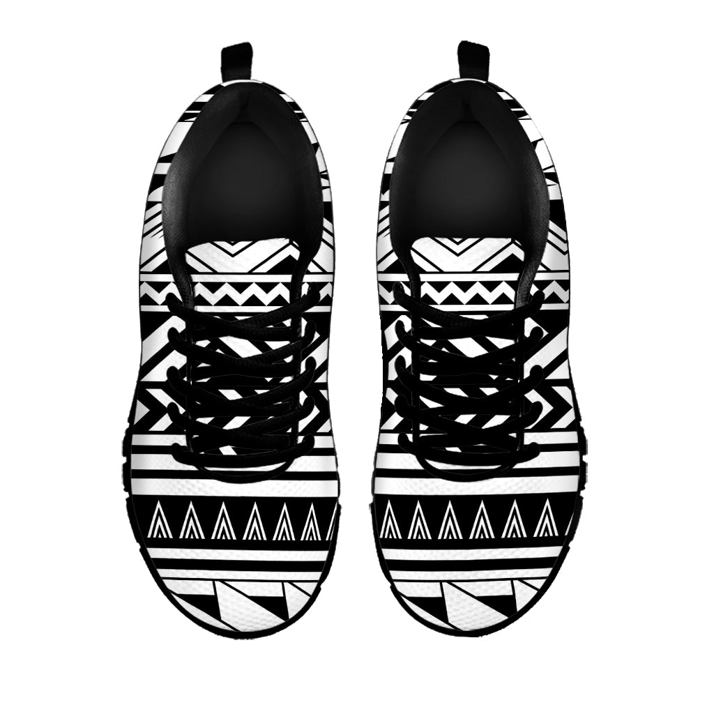 Black And White Polynesian Pattern Print Black Sneakers