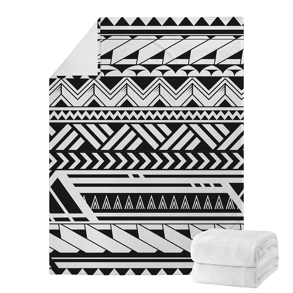 Black And White Polynesian Pattern Print Blanket