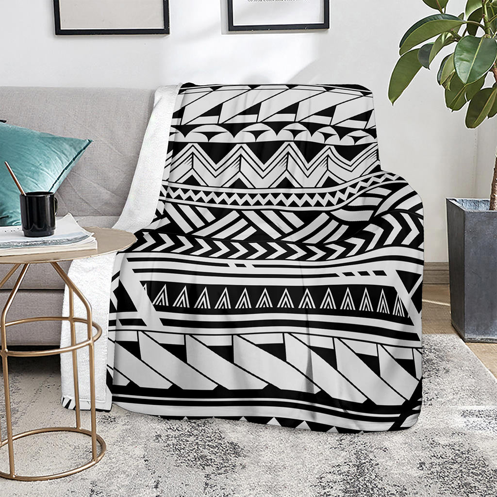 Black And White Polynesian Pattern Print Blanket