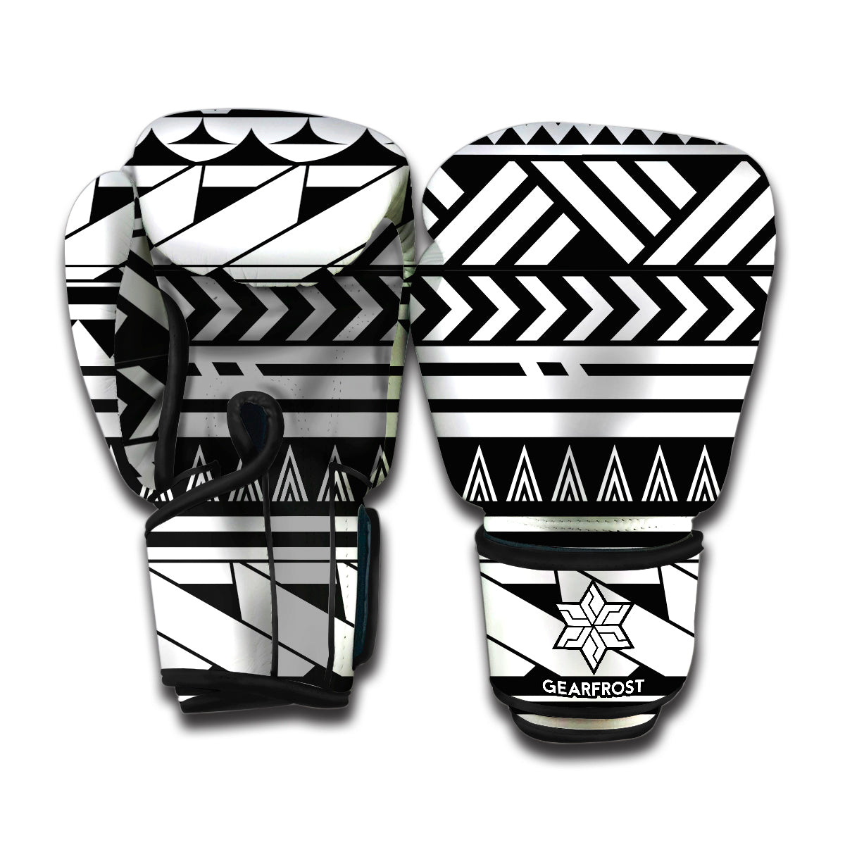 Black And White Polynesian Pattern Print Boxing Gloves