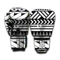 Black And White Polynesian Pattern Print Boxing Gloves