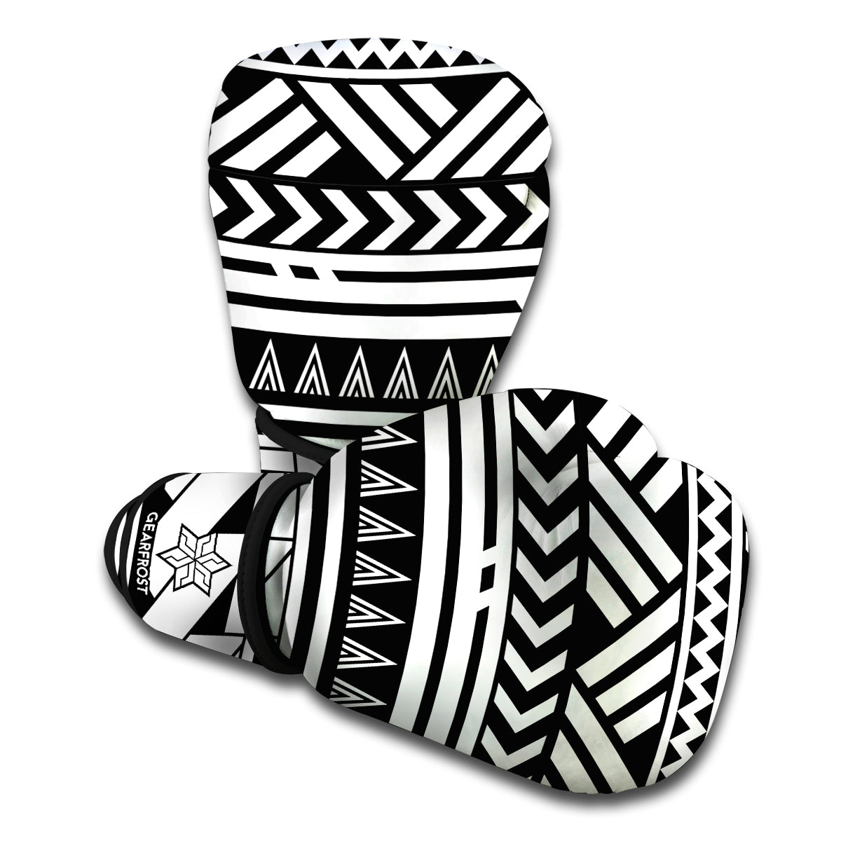 Black And White Polynesian Pattern Print Boxing Gloves