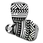 Black And White Polynesian Pattern Print Boxing Gloves