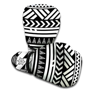 Black And White Polynesian Pattern Print Boxing Gloves