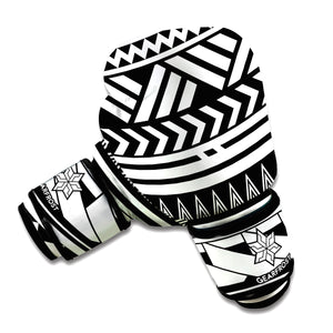 Black And White Polynesian Pattern Print Boxing Gloves