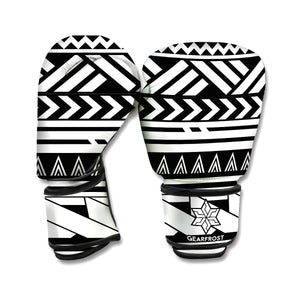 Black And White Polynesian Pattern Print Boxing Gloves