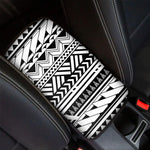 Black And White Polynesian Pattern Print Car Center Console Cover