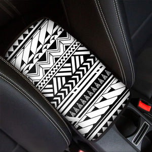 Black And White Polynesian Pattern Print Car Center Console Cover