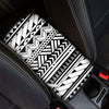 Black And White Polynesian Pattern Print Car Center Console Cover