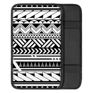 Black And White Polynesian Pattern Print Car Center Console Cover