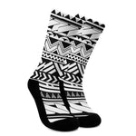 Black And White Polynesian Pattern Print Crew Socks