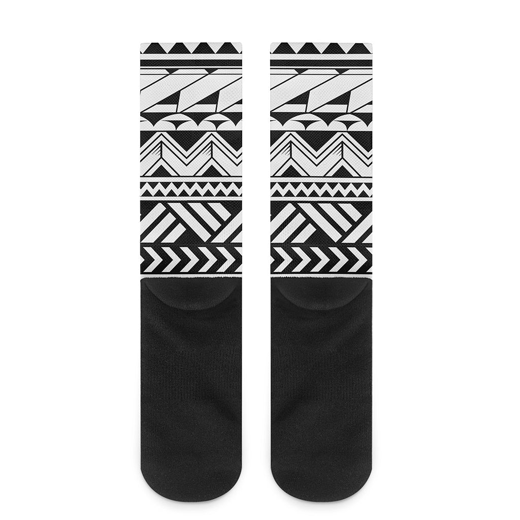 Black And White Polynesian Pattern Print Crew Socks