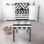Black And White Polynesian Pattern Print Dining Chair Slipcover